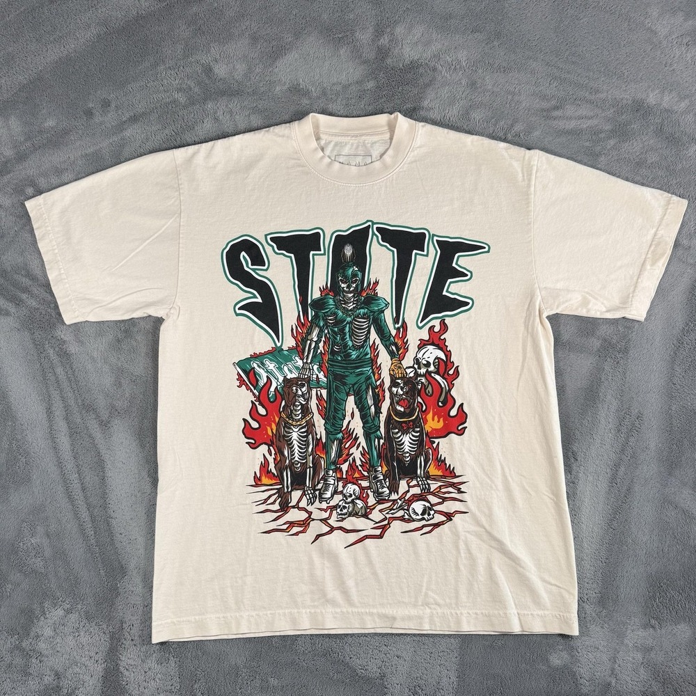 Michigan State Spartans Shirt Mens Medium White NCAA Football SANA Skeleton Tee